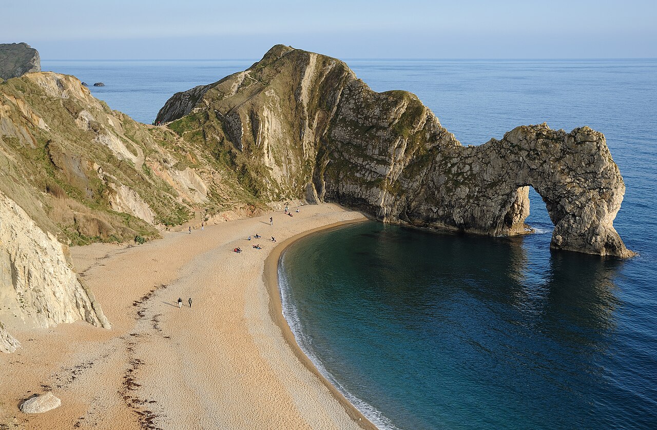 Durdle Door and the Dorset coast seen from the clifftop path